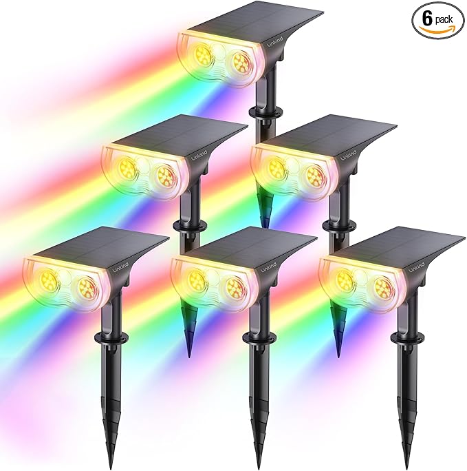 Linkind RGB Halloween Solar Lights Outdoor Waterproof IP67 StarRay Color Changing Spot Lights Outdoor for Yard Garden Pathway Holiday Christmas Decorations (Multicolor, 6 Pack)