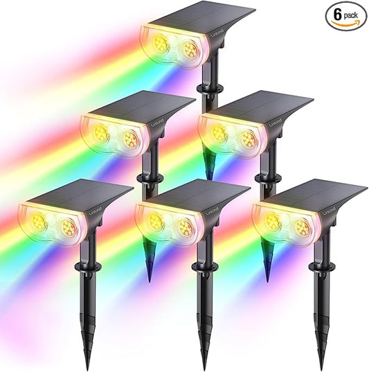 Linkind RGB Halloween Solar Lights Outdoor Waterproof IP67 StarRay Color Changing Spot Lights Outdoor for Yard Garden Pathway Holiday Christmas Decorations (Multicolor, 6 Pack)