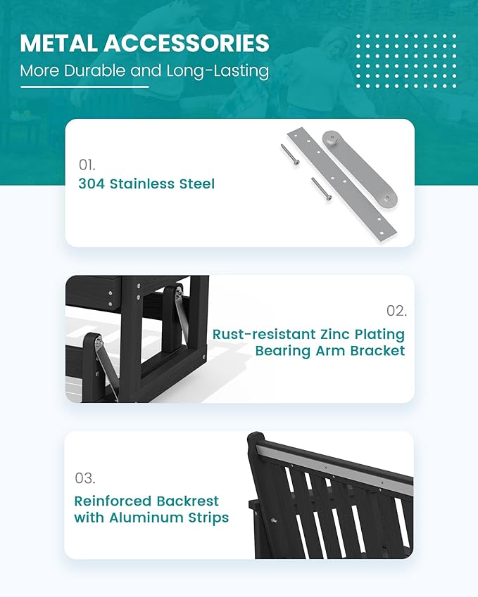 SERWALL Outdoor Glider Bench Set of 2, HDPE Weather-Resistant Swinging Bench for Backyard Garden Porch, Black