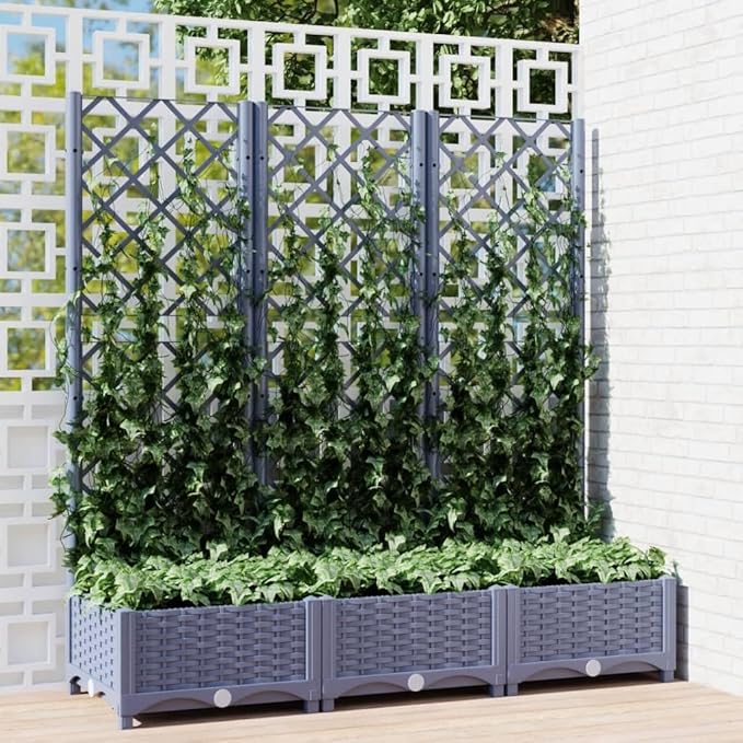 Garden Planter with Trellis, Trellis with Planter Box, Outdoor Raised Garden Bed for Climbing Plants, Garden Planter Box, Dark Gray 47.2"x15.7"x47.8" PP