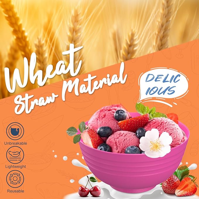 Wheat Straw Dinnerware Set 40 PCS | Service for 8 | Unbreakable Plates and Bowls Sets Plastic Reusable Dishes Sets Dinner Plates, Cereal Bowls, Water Cups Kitchen Set for Home RV- Pink