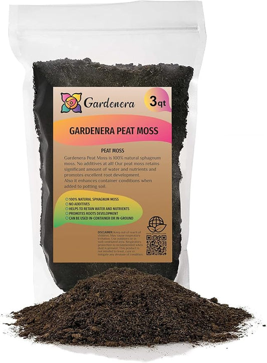 Premium Natural Sphagnum Peat Moss - Gardening Soil Amendment and Carnivorous Plant Soil Media by Gardenera (3 Quart Bag)