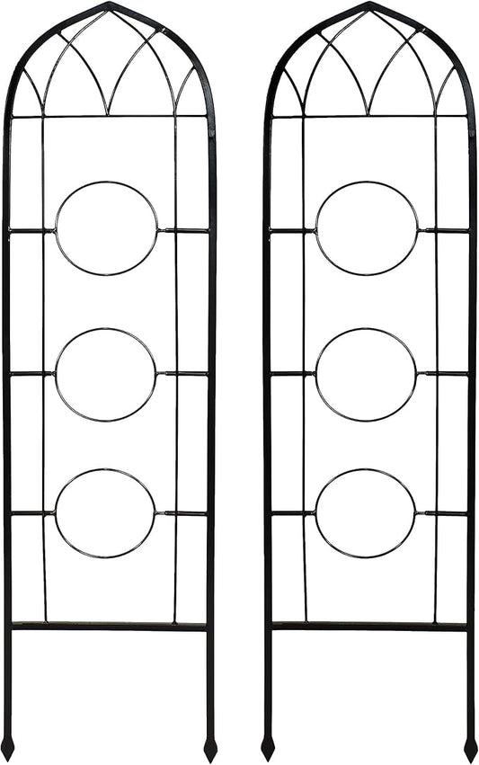 Sunnydaze Steel 2-Piece Arched Garden Trellis for Climbing Plants with 3 Folding Flowerpot Supports - 48-Inch