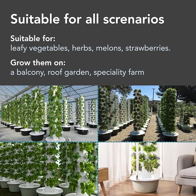 Flora Indoor Hydroponic Garden Tower with LED Grow Lights - Self-Watering Hydroponics System with Pump, Adapter, and Net Pots for Growing Herbs & Vegetables