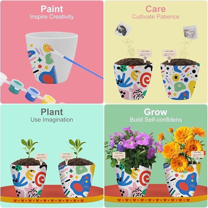 QSQSRUCH 4 Set Painting & Plant Flower Garden Kit, Arts and Crafts Kits for Kids Ages 4-8,Girls Gifts 8-10,Fairy Garden Set for Kids 8-12,Girls Toys Age 6-8, Gift for 4 5 6 7 8 9 10+ Year Old Girl