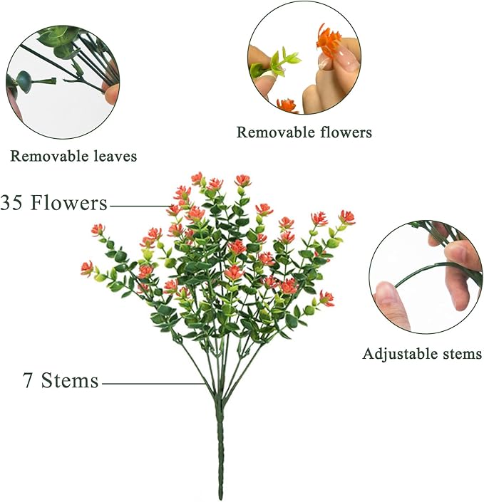 Artificial Flowers Outdoors, 12 Bundles Fake Flowers UV-Anti for Decoration Faux Plastic Plants Garden Porch Window Box Décor, WhitePinkYellowOrangeBlueGreen