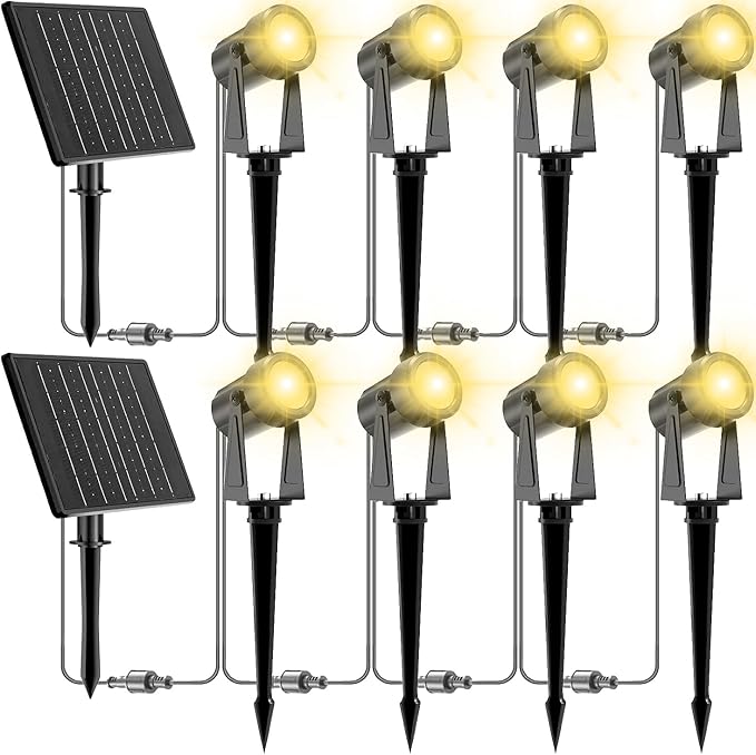 ZYAN Solar Landscape Spotlights Outdoor Waterproof IP65, LED Solar Powered Garden Yard LED Spot Lights for Outside Plant, Tree, Pathway, Auto On/Off Wall Lights for Walkway, Patio, Lawn-8 Pack