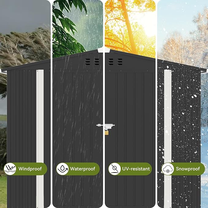 COMHOMA Shed Outdoor Storage Shed Metal,Lockable Doors Tool Sheds with Sloping Roof,Steel Garden Shed with Air Vent for Backyard,Patio,Lawn,Poolside (Grey, 8'*6')