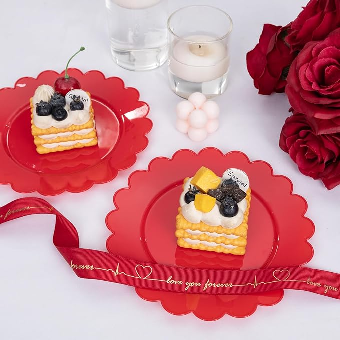 SUT 72Pcs Red Plastic Plates-7.5inch Red Dessert Plates, Red Disposable Plates, Disposable Plates,Fancy Plastic Plates, Heavy Duty Plastic Plates for Wedding & Parties