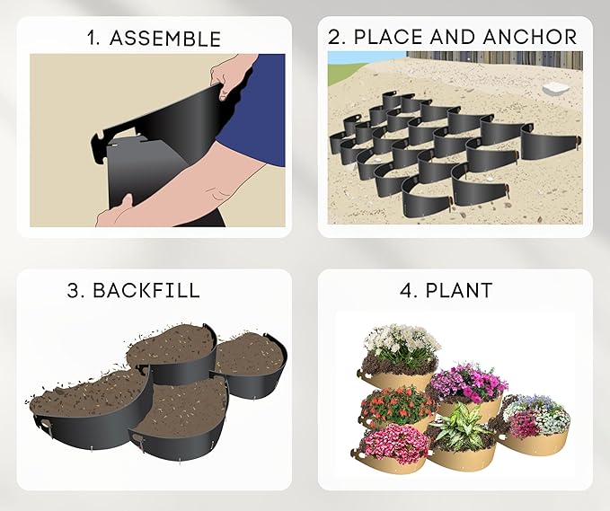 Dirt Locker Erosion Control Hillside Planters, 25-Pack-Black—DIY-Raised Garden Bed Terracing Kit for Mild Slopes, 10°-24°-Geogrid Water Retention Planting Stabilizer-Retaining Wall Compatible