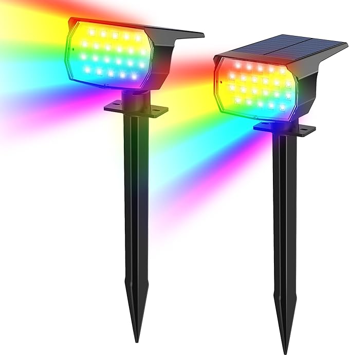 Solar Color Changing Spot Lights Outdoor Waterproof Colored RGB Solar Powered Landscape Lights for Yard 7 Lighting Modes Multicolor Solar Spotlights for Pathway Garden Outside (2 Pack)