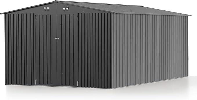 10 x 14 FT Outdoor Storage Shed, Metal Waterproof Storage Shed Steel Utility Garden Tool Shed with Door & Lock Outdoor Storage,All-Weather Shelter for Bike, Gardening Tools, Lawn Mowers