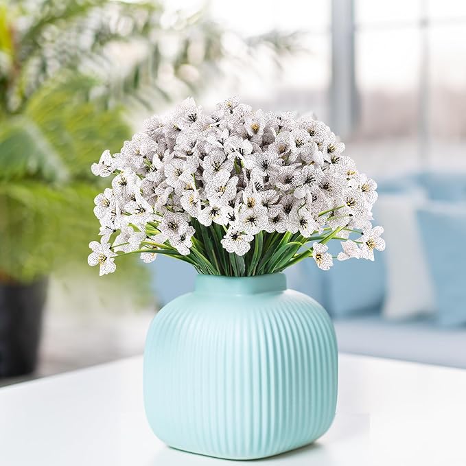 22 Bunches of Outdoor Artificial Flowers, UV Resistant Fake Flowers Artificial Silk Flowers with Plastic Plants for Indoor Outdoor Front Porch Hanging Planter Decoration (22, White)