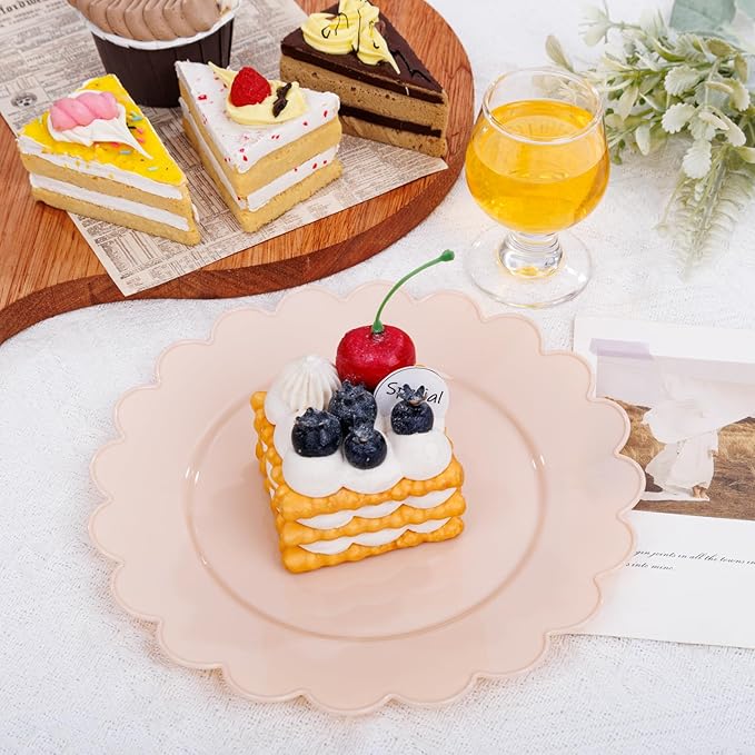 SUT 72-Count Pink Plastic Plates Disposable 7.5 Inch - Scalloped Edge Dessert Plates for Valentine’s Day, Parties, Birthdays, Weddings | Lightweight & Durable Disposable Dinnerware (72 Pack)