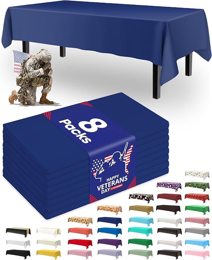 Pureegg Plastic Table Cloth Disposable 8 Pack, 54 x 108 Inch Table Cloths, Graduation Decorations Class of 2025, Graduation Party, Tablecloths, Rectangle, Plastic Cover, Leakproof & Sturdy, Navy Blue
