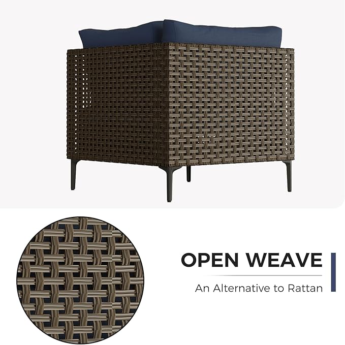 Grand patio 5-Piece Wicker Patio Furniture Set, Retro Outdoor Sectional Sofa with Water Resistant Blue Thick Cushions Coffee Table, Brown