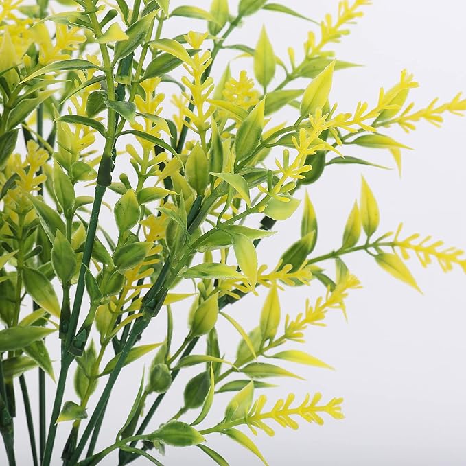 RECUTMS 12 Bundles Artificial Flowers Outdoor UV Resistant Outdoors Fake Plants Faux Plastic Flower in Bulk for Hanging Planters Outside Porch Vase Home Window Decoration,Spring Decorations(Yellow)