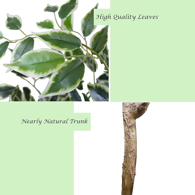 Artificial Ficus Tree 5ft, Faux Plant with White Tall Planter, Fake Ficus Leaves Plants in Pot, Artificial Floor Trees for Home Living Room Office Bedroom Foyer Porch Decor Indoor