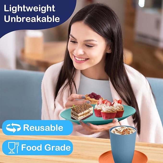 Wheat Straw Dinnerware Set 40 PCS - Service for 8 | Plates and Bowls Sets | Unbreakable Dishes Set - Dinner Plates, Dessert Plate, Cereal Bowls, Drinking Glasses, Dishwasher Safe - Multi