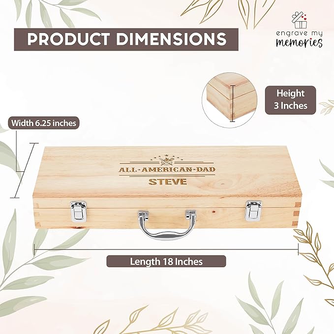 Custom Engraved BBQ Grill Set for Dad, 11pc Grilling Tool Accessories, Father's Day Grill Gift, Wooden BBQ Gifts for Men, Stainless Steel Barbecue Tool Set