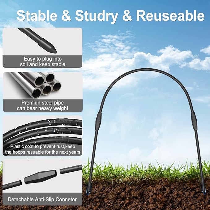 FOTMISHU 8pcs Garden Hoops for Raised Beds, 19.6"x 19.6" Greenhouse Hoops for Cover Garden Netting, Rust-Free Garden Tunnel, Reuseable Gardening Supplies for Plants (8pcs S-19.6"x 19.6")