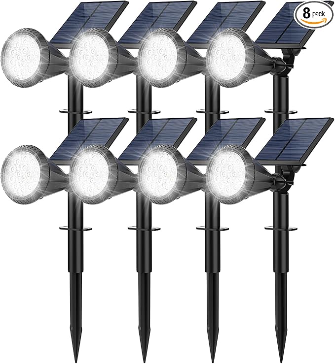 Solar Spot Lights Outdoor, 8 Pack Outdoor Solar Lights for Yard, 4 Lighting Mode Solar Landscape Spotlights with Auto On/Off, 2-in-1 Waterproof Wall Lights for Garden, Walkway (Cool White)