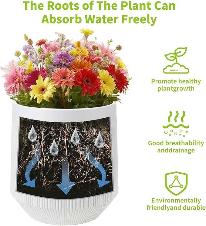 Plant Pots，Set of 2 Plastic Large Pots for Indoor Plants,Flower Pots Outdoor Planters with Drainage Hole and Seamless Saucer,(White 15Inches)