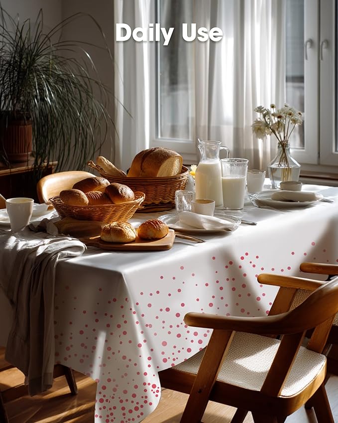 Pureegg Plastic Table Cloth Disposable 8 Pack, 54 x 108 Inch Table Cloths, Graduation Decorations of 2025, Graduation Tablecloths, Rectangle, Plastic Cover, Leakproof & Sturdy, White and Rose Gold