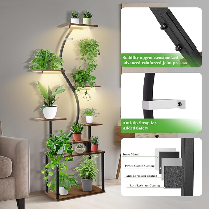 2 Pack Plant Stand Indoor With Grow Lights, 8 Tiered Plant Shelf With Light, 62" Tall Metal Plant Rack, Grow Light Shelf Flower Holder, Stability Upgrade, Heavy-Duty Pipe, Large Fabric Drawer