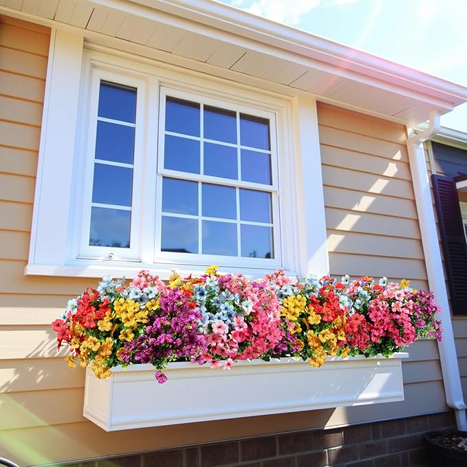 24 Bundles Realistic Artificial Flowers for Outdoors, Fake Flowers UV Resistant, Faux Plants Greenery Beautify Outdoor Hanging Planters Porch Patio Yard Garden Wedding Farmhouse Home Decor