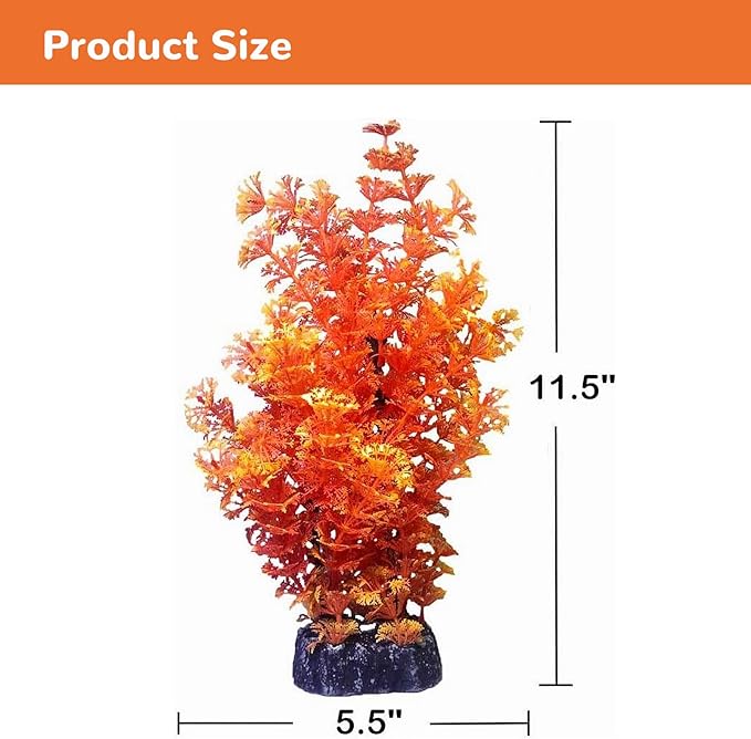 Mipukbay Orange Aquarium Plants - Artificial Plastic Fish Tank Decor, Realistic Ornament Safe for Fish & Shrimp, Low-Maintenance Aquascaping Plants for Freshwater/Saltwater Tank Landscaping