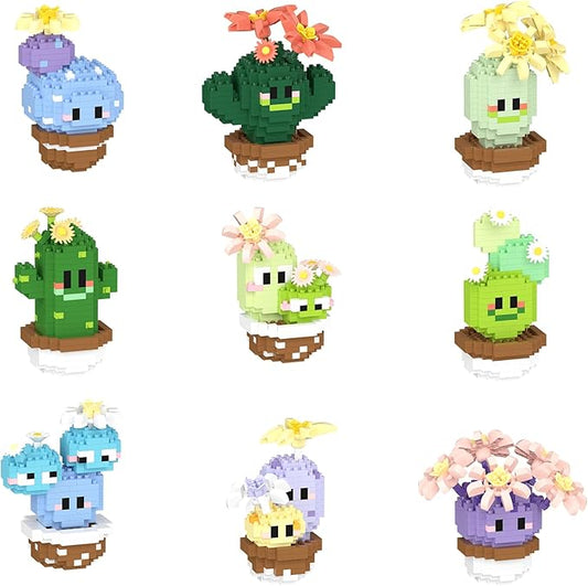 9 Set Mini Cute Cactus Succulent Plants Bonsai Building Toy Potted Plant Blocks Particle Flower Botanical