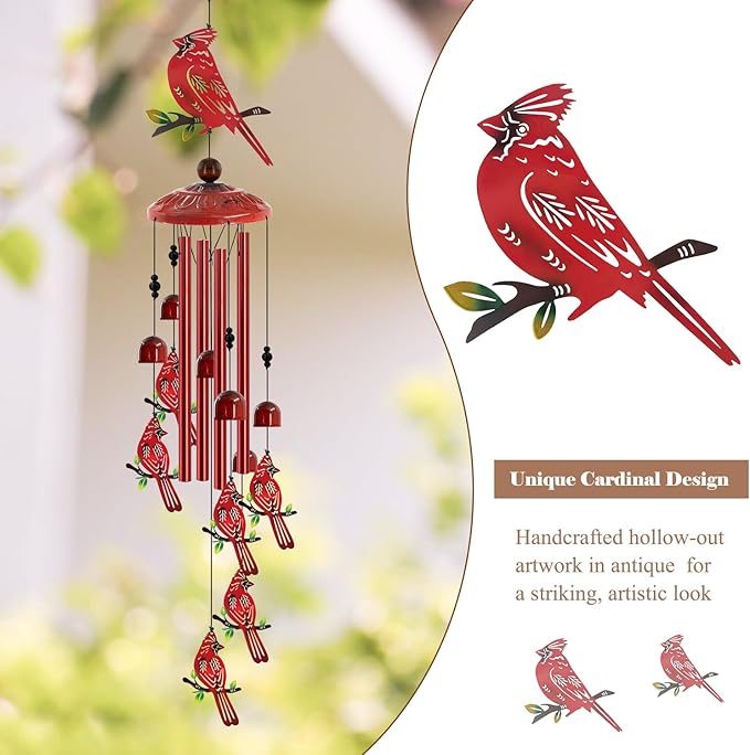 Cardinal Wind Chimes for Outside, 35'' Metal Cardinal WindChimes Gifts for Women/Men, Decoration for Outdoor, Home, Garden, Patio, Backyard