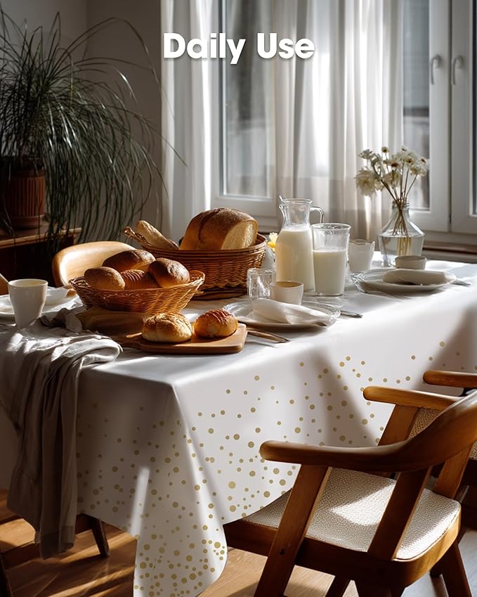 Pureegg Plastic Table Cloth Disposable 8 Pack, 54 x 108 Inch Table Cloths, Graduation Decorations Class of 2025, Graduation Tablecloths, Rectangle, Plastic Cover, Leakproof & Sturdy, White and Gold