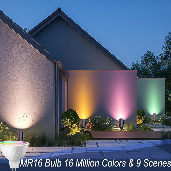 RGB+CCT Color Changing Ourdoor Landscape Lighting,12V Low Voltage Landscape Lights Remote Control with MR16 Light Bulbs 5W 2700K,Warm&Cold Uplights,IP65 Waterproof Uplights (1 Pack)