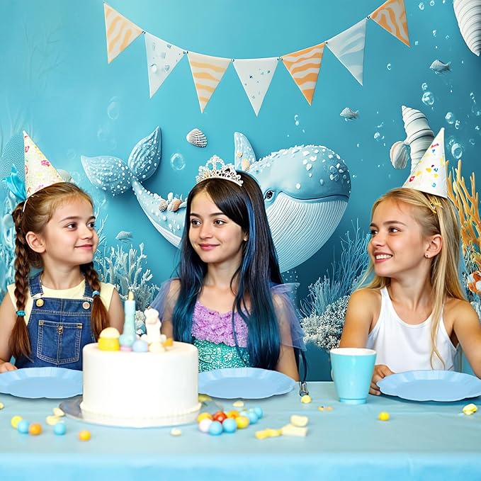 175 Pcs Light Blue Plates and Napkins Set, 25 Guest Blue Supplies Include Scalloped Plate Napkin Cup Forks Knives Disposable Plastic Cutlery for Wedding Baby Shower Birthday Banquet