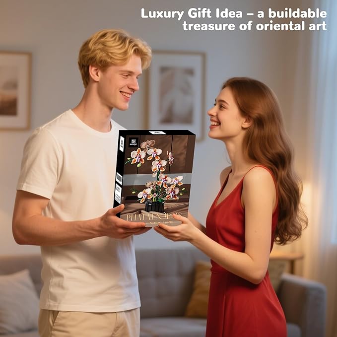 Orchid Building Sets Artificial Flowers Plant Gifts for Her Adults Girls Botanical Collection for Home Kitchen Desk Decor