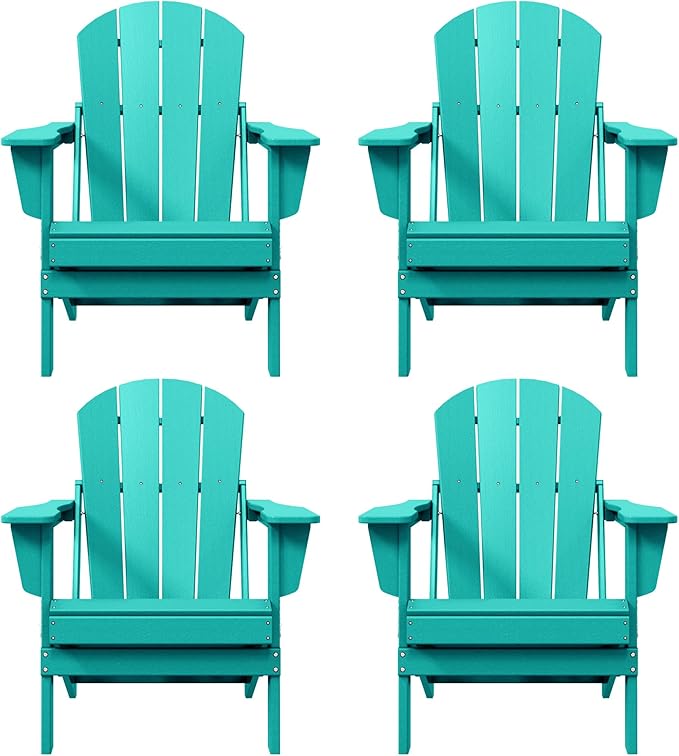 Westin Outdoors Laguna WO Home Furniture Adirondack Chair 4 PC Set Classic Outdoor Patio Folding Chair for Bon Fire Pit Lawn Backyard Beach Plastic Weather-Resistant (Turquoise)
