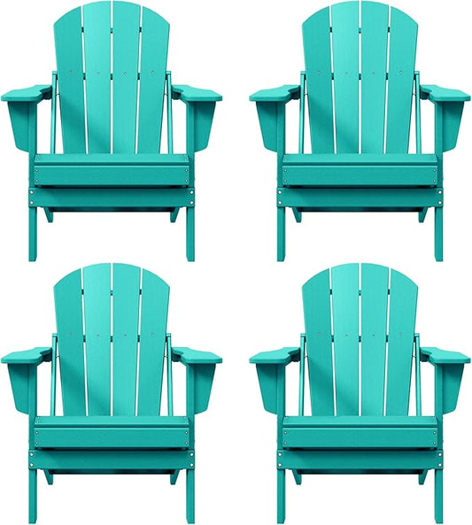 Westin Outdoors Laguna WO Home Furniture Adirondack Chair 4 PC Set Classic Outdoor Patio Folding Chair for Bon Fire Pit Lawn Backyard Beach Plastic Weather-Resistant (Turquoise)