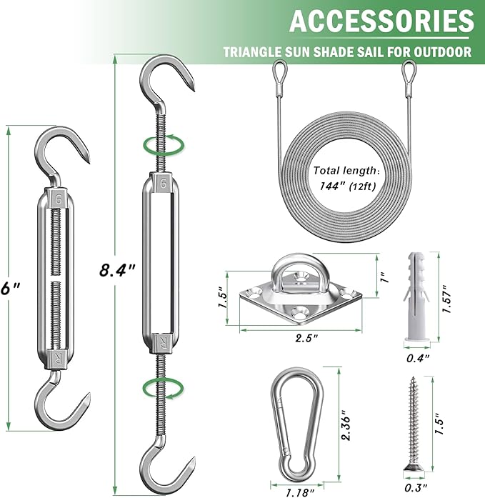32 Pcs Shade Sail Hardware Kit with 304 Stainless Steel Wire Rope Cable for Triangle Shade Sail Installation,6 inch Sun Shade Sail Hardware for Garden,Outdoors,DIY Crafts