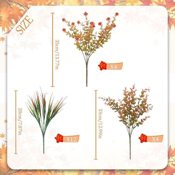 20 Pcs Artificial Fall Flowers Outdoor UV Resistant Plastic Flowers No Fade Faux Plants for Outside Window Box Garden Autumn Home Fall Decor