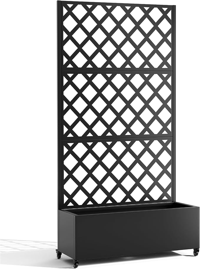 Metal Planter Box with Trellis, Heavy-Duty Raised Garden Bed for Climbing Plants, Drainage Hole, Outdoor Planter Box with Privacy Screen，35''L×16''W×71''H