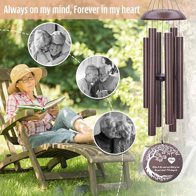 Personalized Memorial Wind Chime, Metal Wind Chime Deep Tone, Wind Chimes for Loss of Loved One, Sympathy Gift Loss of Mom Dad or Loved One, Decorative Wind Chimes Outdoor