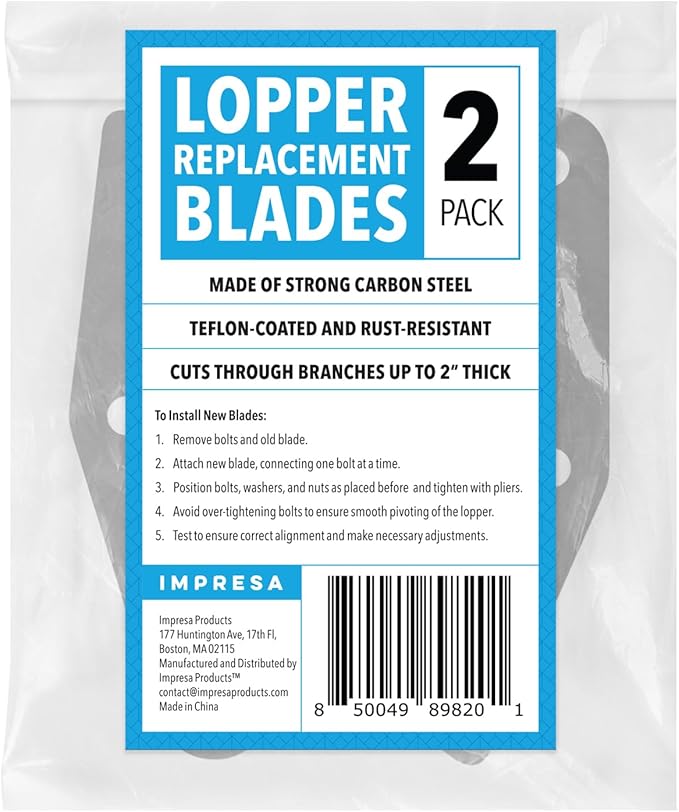 IMPRESA Lopper Replacement Blades - 2 Pack, Compatible with Fiskars PowerGear 25"/31" & PowerGear 2 27"/32" - Bypass Lopper Blades - PTFE-Coated for Gardening Tools - Ambidextrous with Storage Bag