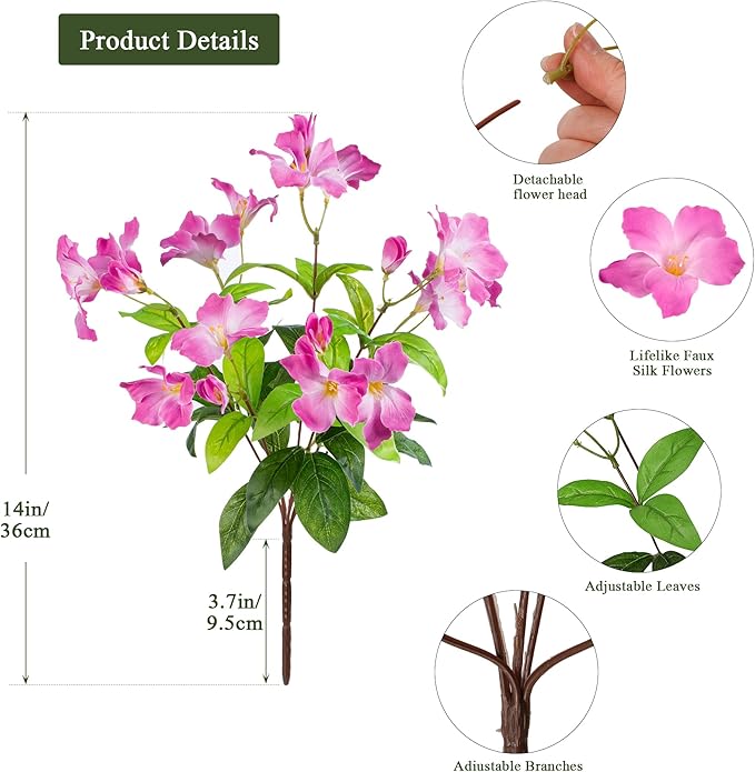 Fake Plants 15.7"Plastic Flowers For Outdoors Artificial Azalea Flowers Fake Flowers Artificial Plants Outdoor Spring Flowers Artificial For Decoration Fake Plants For Outside (Pale Purple ）4Pcs