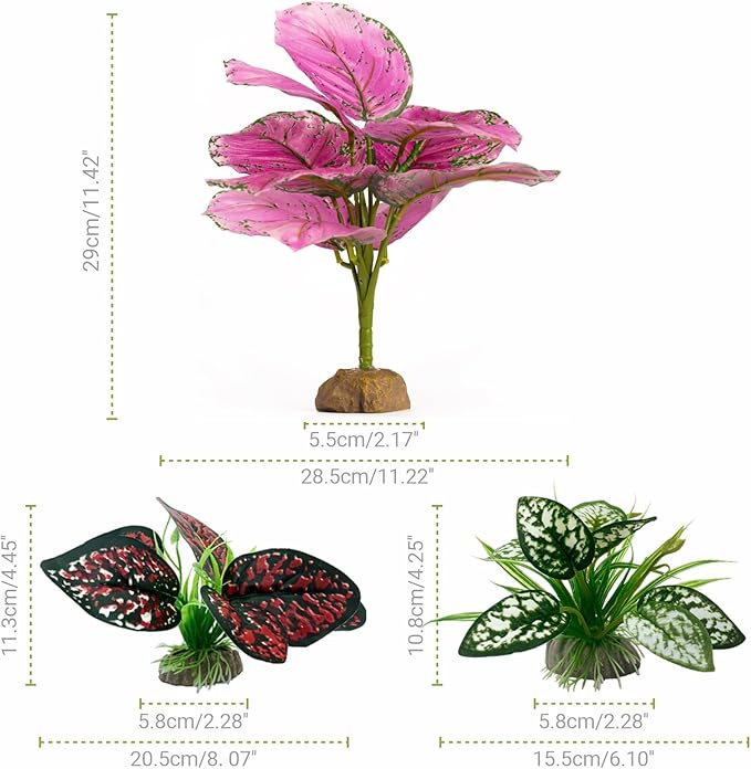 Reptile Artificial Plants, Terrarium Plants Decorations Supplies, Aquarium Fish Tank Plants, Amphibian Habitat Hideout Tank Accessories(L Set-3pcs/F)