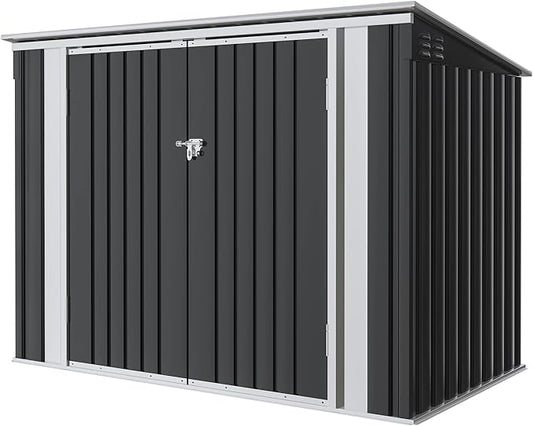 Greesum 5.8x3.3 FT Outdoor Storage Shed Metal Garbage Shed with Lid Chain Hydraulic Gas Rod for Lawn Tools, Bikes, Toys,Garbage Bin,Black