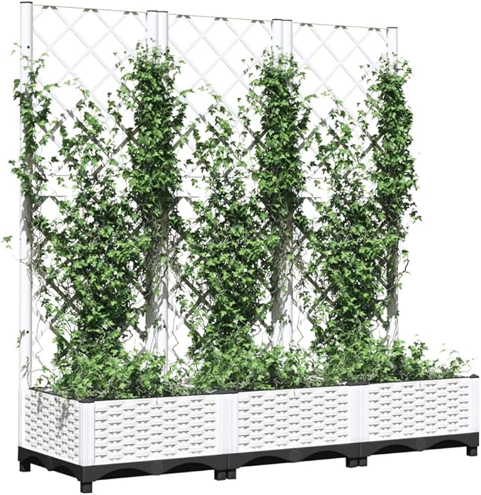 Garden Planter with Trellis, Trellis with Planter Box, Outdoor Raised Garden Bed for Climbing Plants, Raised Garden Bed Garden Planter Box, White 47.2"x15.7"x47.8" PP