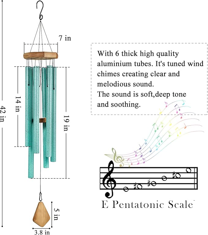 Large Wind Chimes for Outside Deep Tone, Big Wind Chime with Turquoise Finish Outdoor Clearance for Garden,Yard,Patio Decor (Blue Patina, Large, 42)