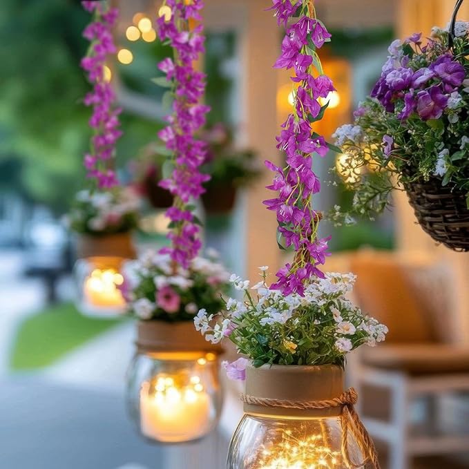 2 Pcs Bougainvillea Artificial Hanging Flowers Plants for Outdoors Purple Fake Silk Bougainvillea Vines Artificial Flowers Garland UV Resistant Faux Flowers for Planter Centerpieces Arch Decor